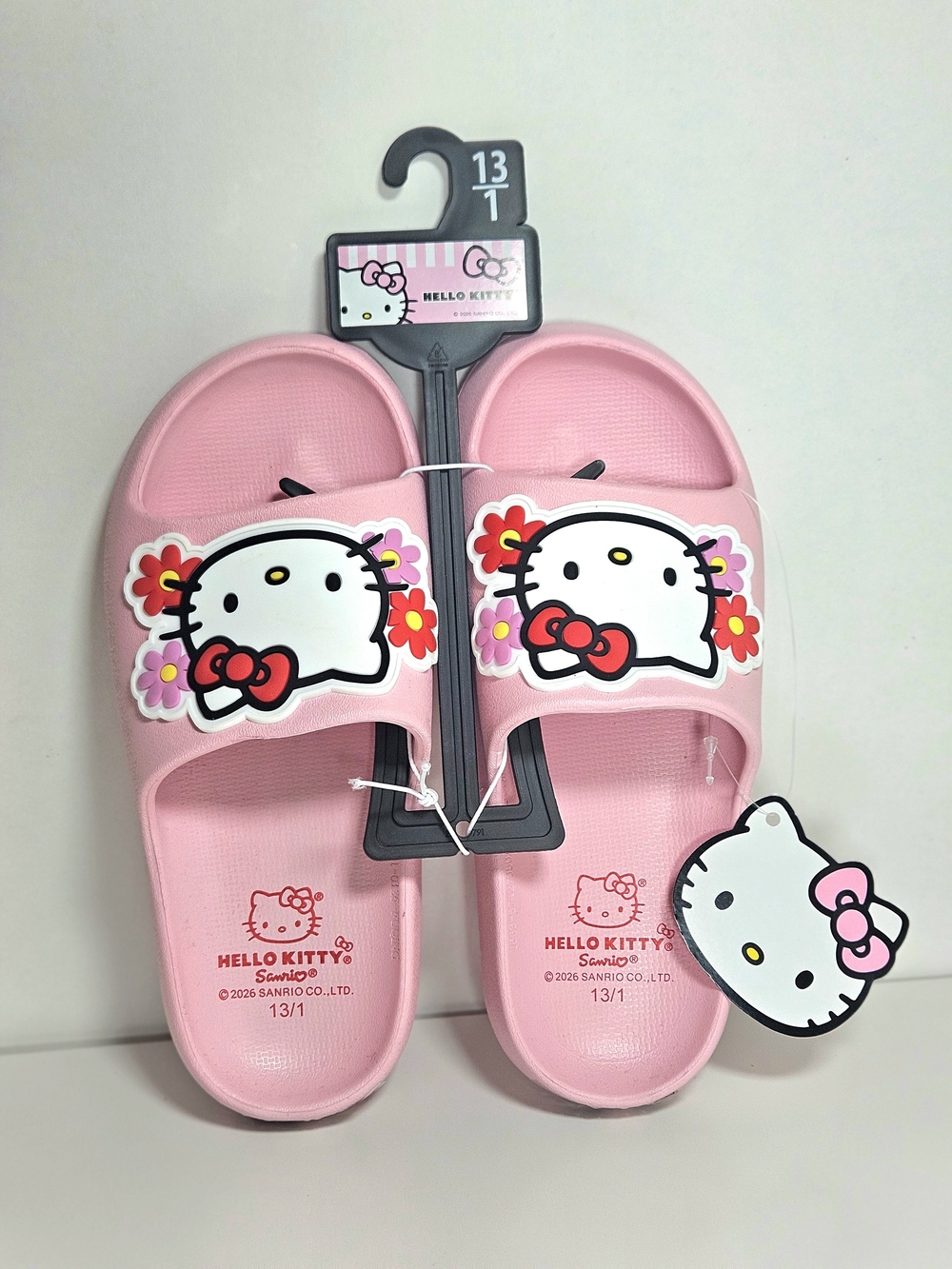 Hello Kitty Pink Kids Slide Sandals with Floral Accents Size 13/1 US – New